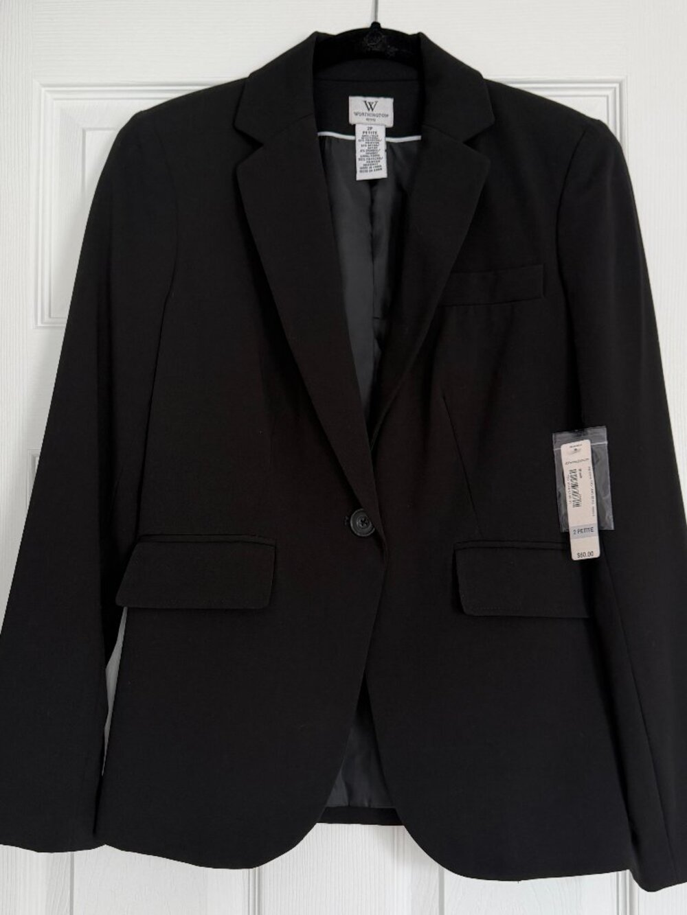 Worthington Petites Women's Tailored Black Suit Jacket Blazer 2 Petite NWT